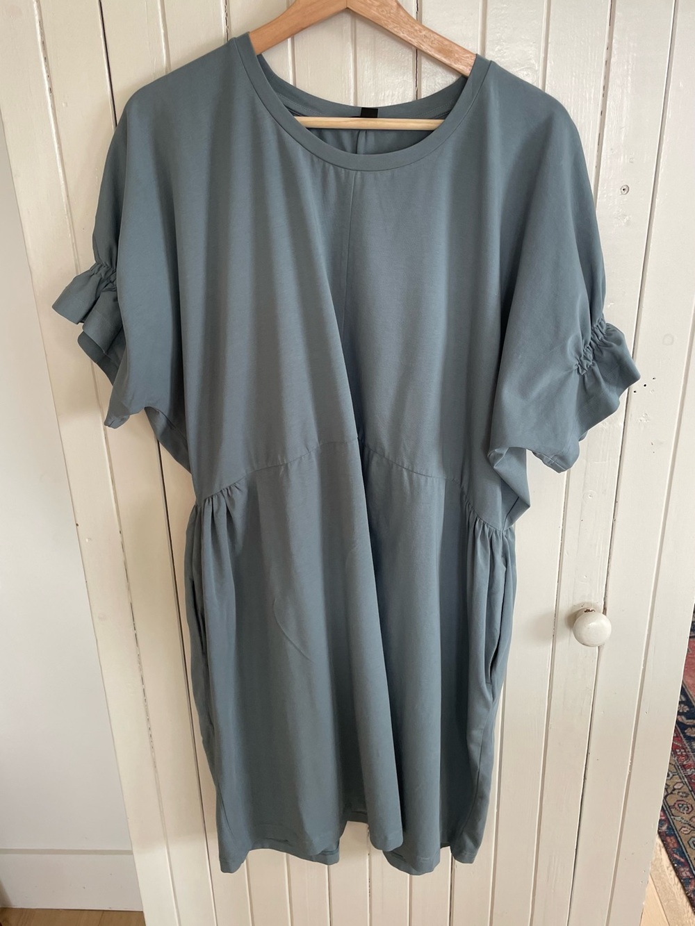 COS Dusty Teal Crewneck Short Sleeve Dress